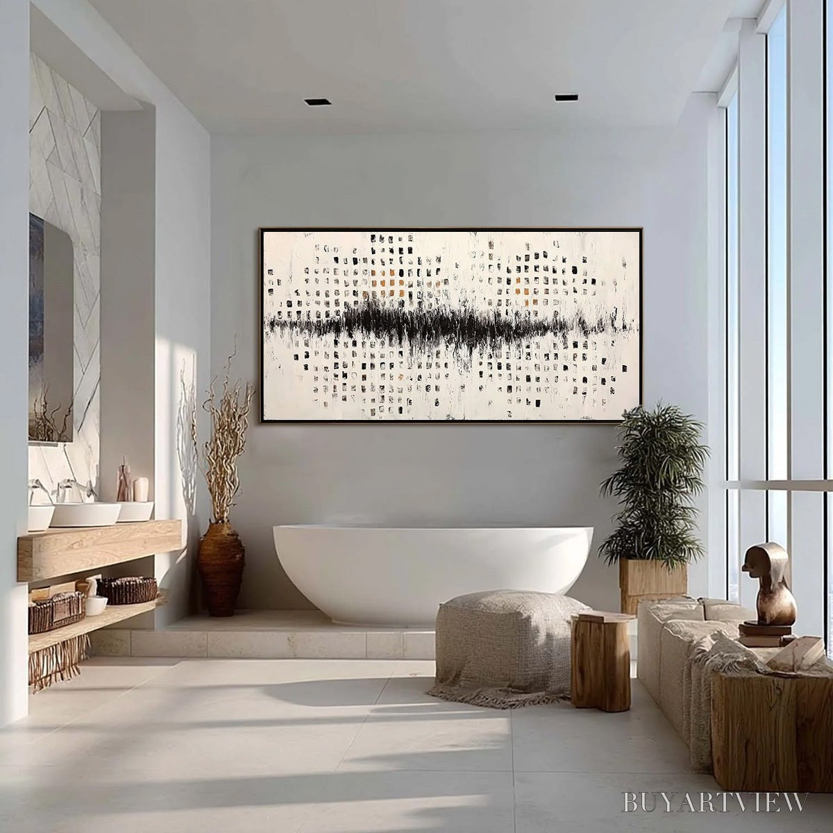 ARTOVITAS Urban Echo – Large Black and White Textured Abstract Painting - image 4