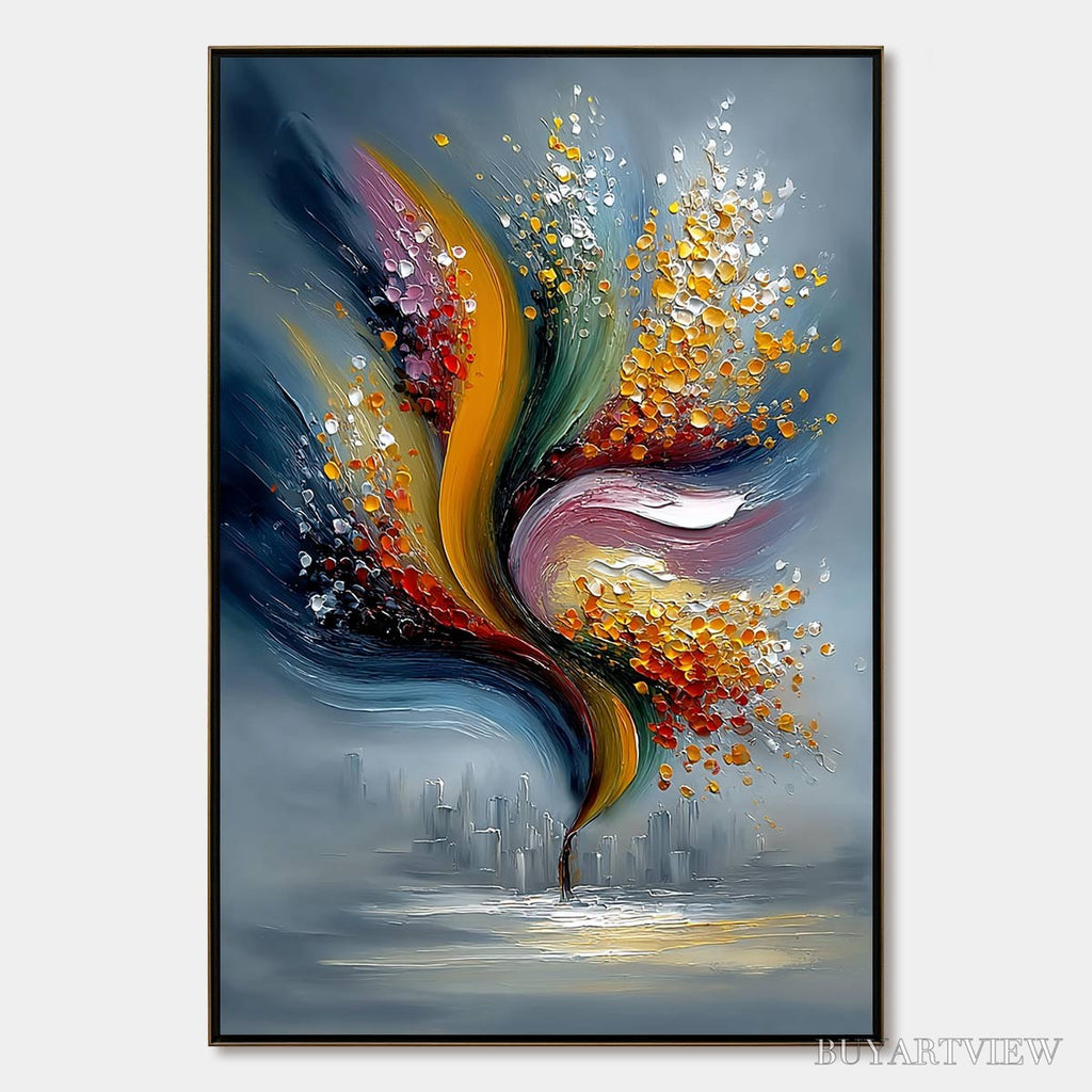 ARTOVITAS Urban Bloom – Textured Abstract Cityscape Palette Knife Painting - image 1