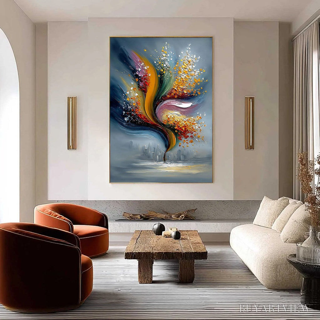 ARTOVITAS Urban Bloom – Textured Abstract Cityscape Palette Knife Painting - image 2