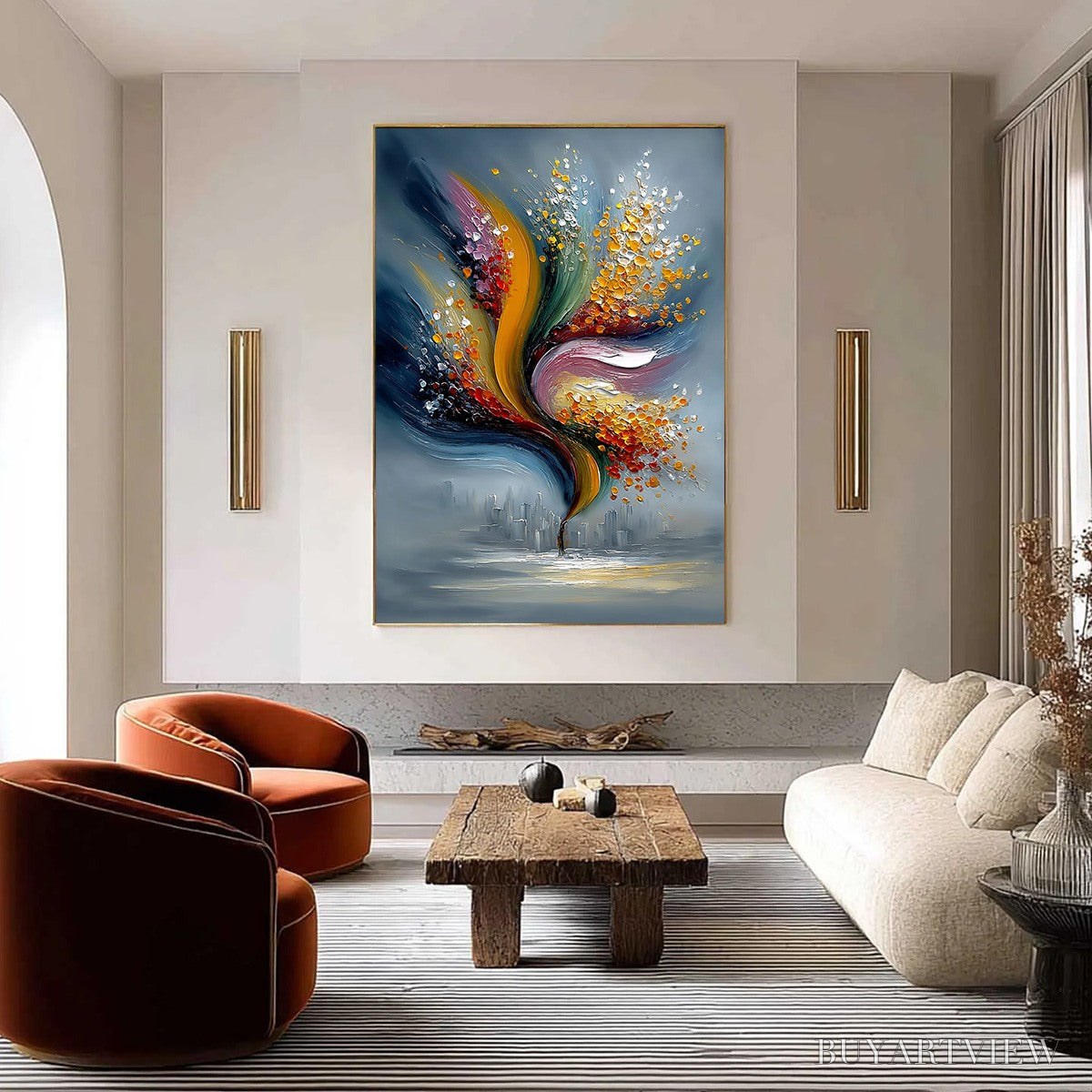 ARTOVITAS Urban Bloom – Textured Abstract Cityscape Palette Knife Painting - image 2