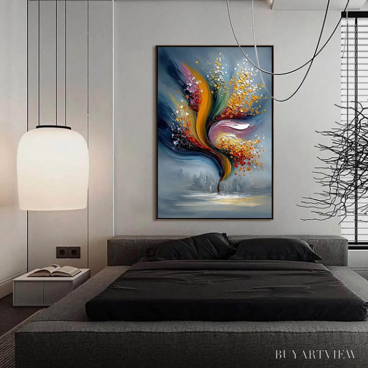 ARTOVITAS Urban Bloom – Textured Abstract Cityscape Palette Knife Painting - image 4