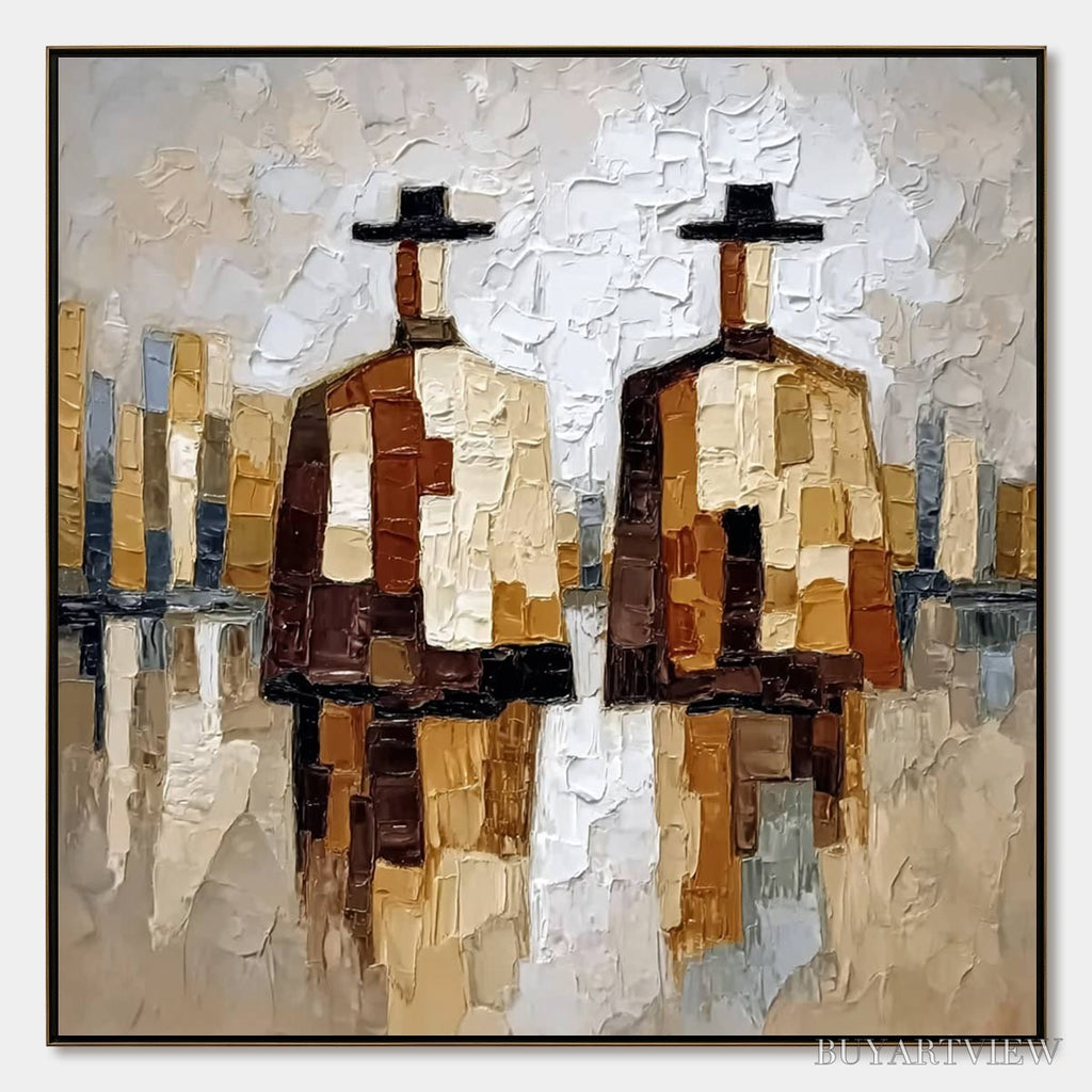 ARTOVITAS the Companions – Textured Abstract Cityscape Painting of Two Figures - image 1