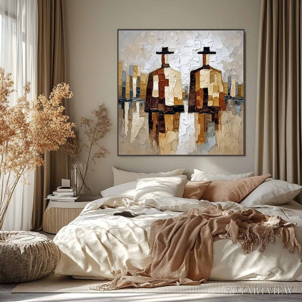 ARTOVITAS the Companions – Textured Abstract Cityscape Painting of Two Figures - image 2