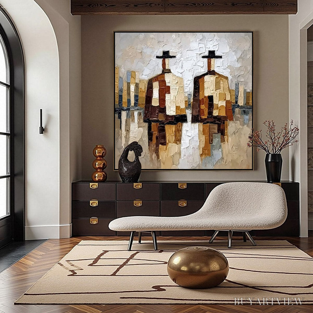 ARTOVITAS the Companions – Textured Abstract Cityscape Painting of Two Figures - image 4