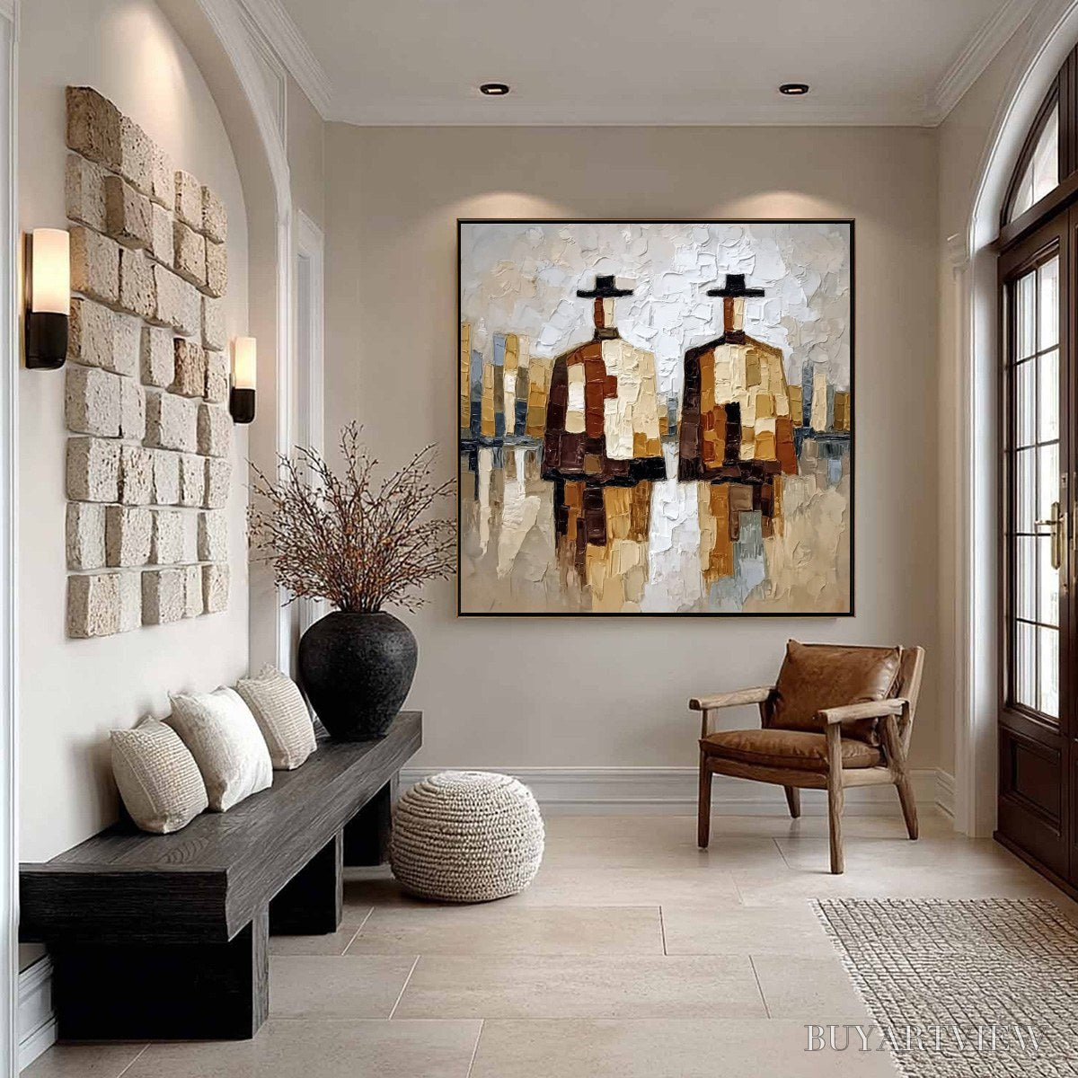 ARTOVITAS the Companions – Textured Abstract Cityscape Painting of Two Figures - image 6