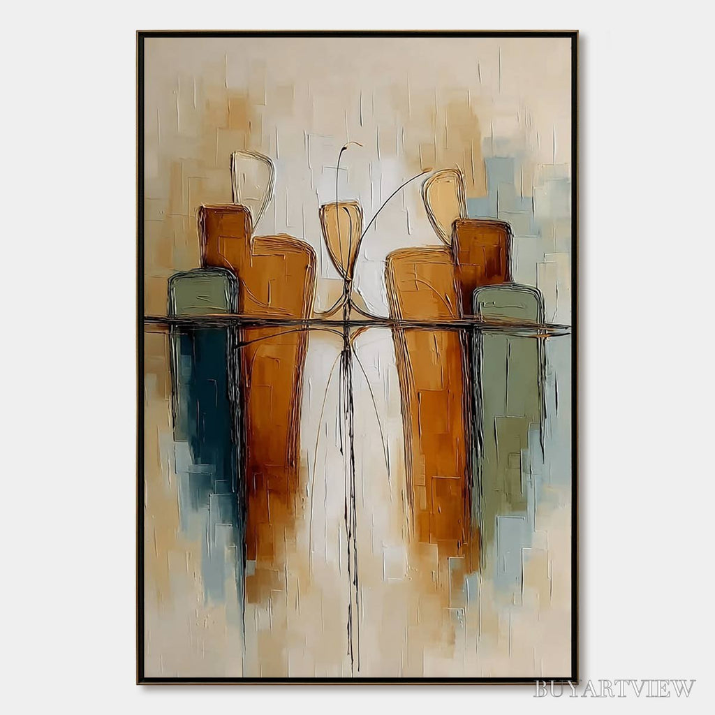 ARTOVITAS Urban Reflections – Textured Abstract Cityscape Reflection Oil Painting - image 1