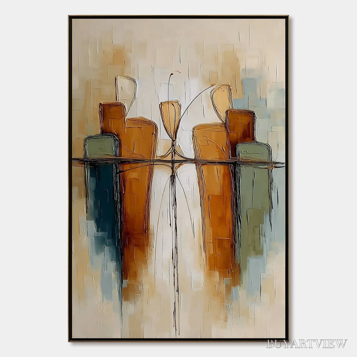 ARTOVITAS Urban Reflections – Textured Abstract Cityscape Reflection Oil Painting - image 1