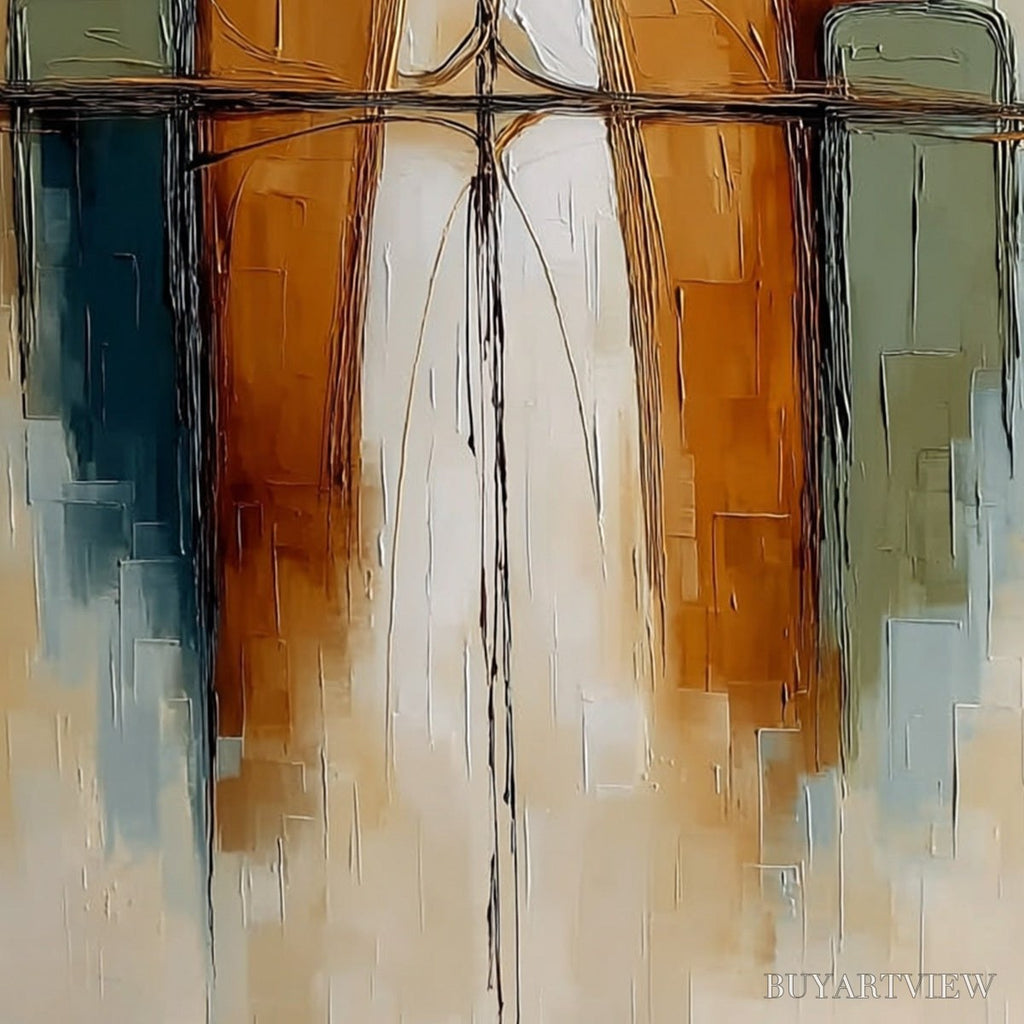 ARTOVITAS Urban Reflections – Textured Abstract Cityscape Reflection Oil Painting - image 3