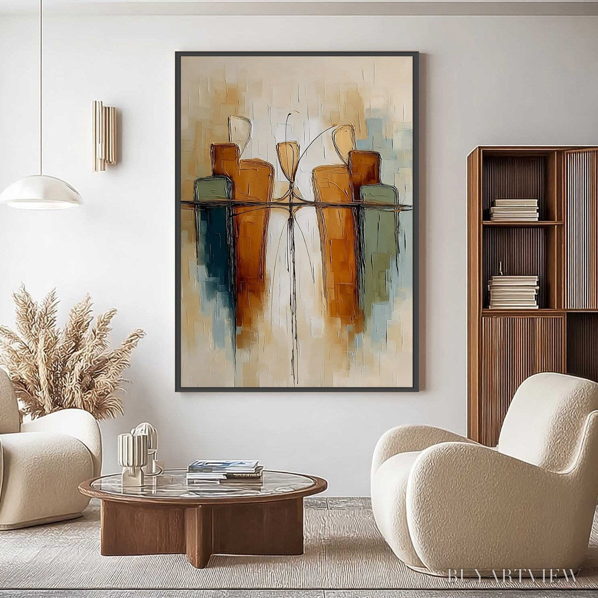 ARTOVITAS Urban Reflections – Textured Abstract Cityscape Reflection Oil Painting - image 4