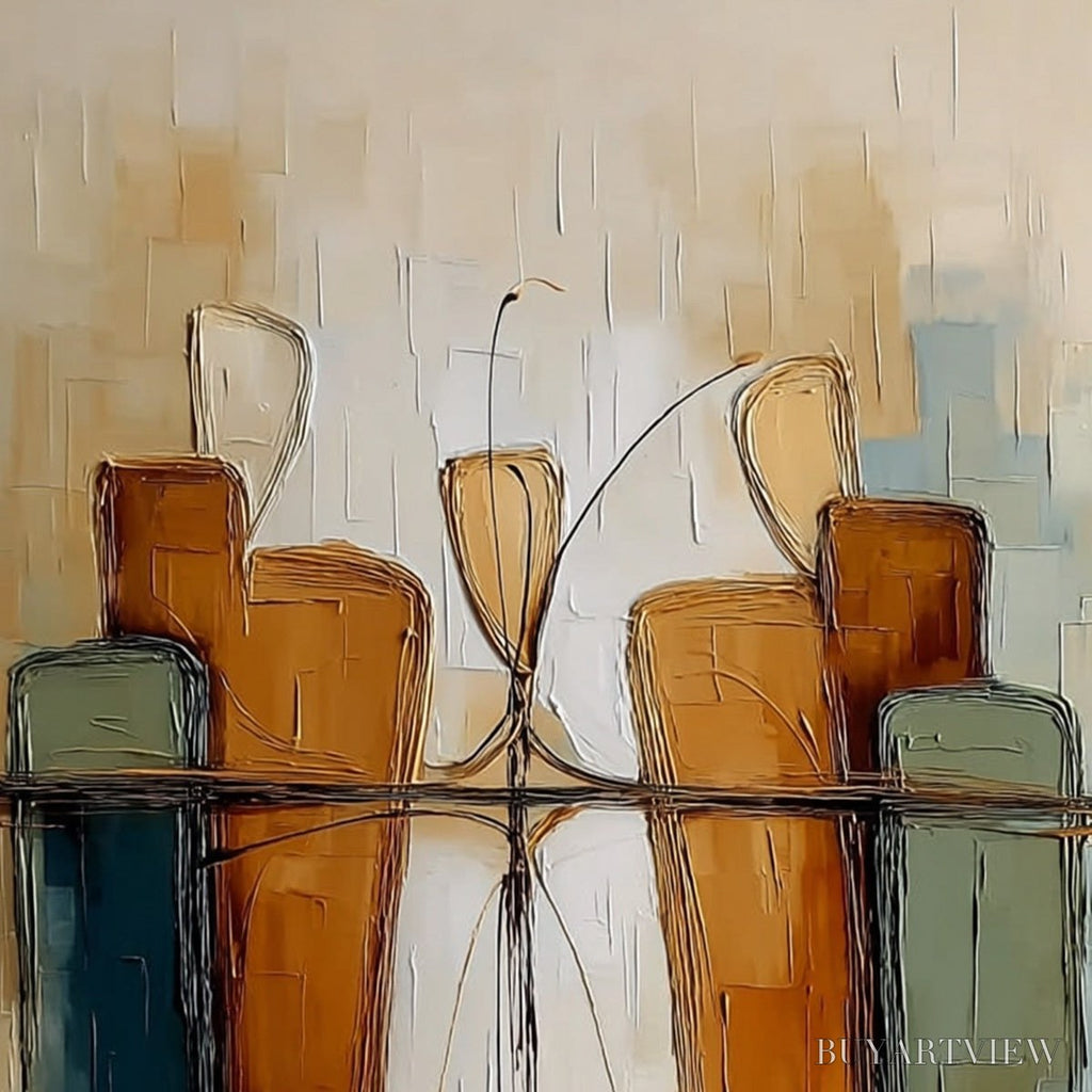 ARTOVITAS Urban Reflections – Textured Abstract Cityscape Reflection Oil Painting - image 5