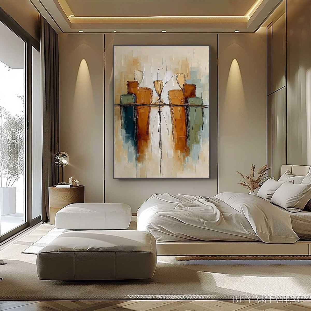 ARTOVITAS Urban Reflections – Textured Abstract Cityscape Reflection Oil Painting - image 6