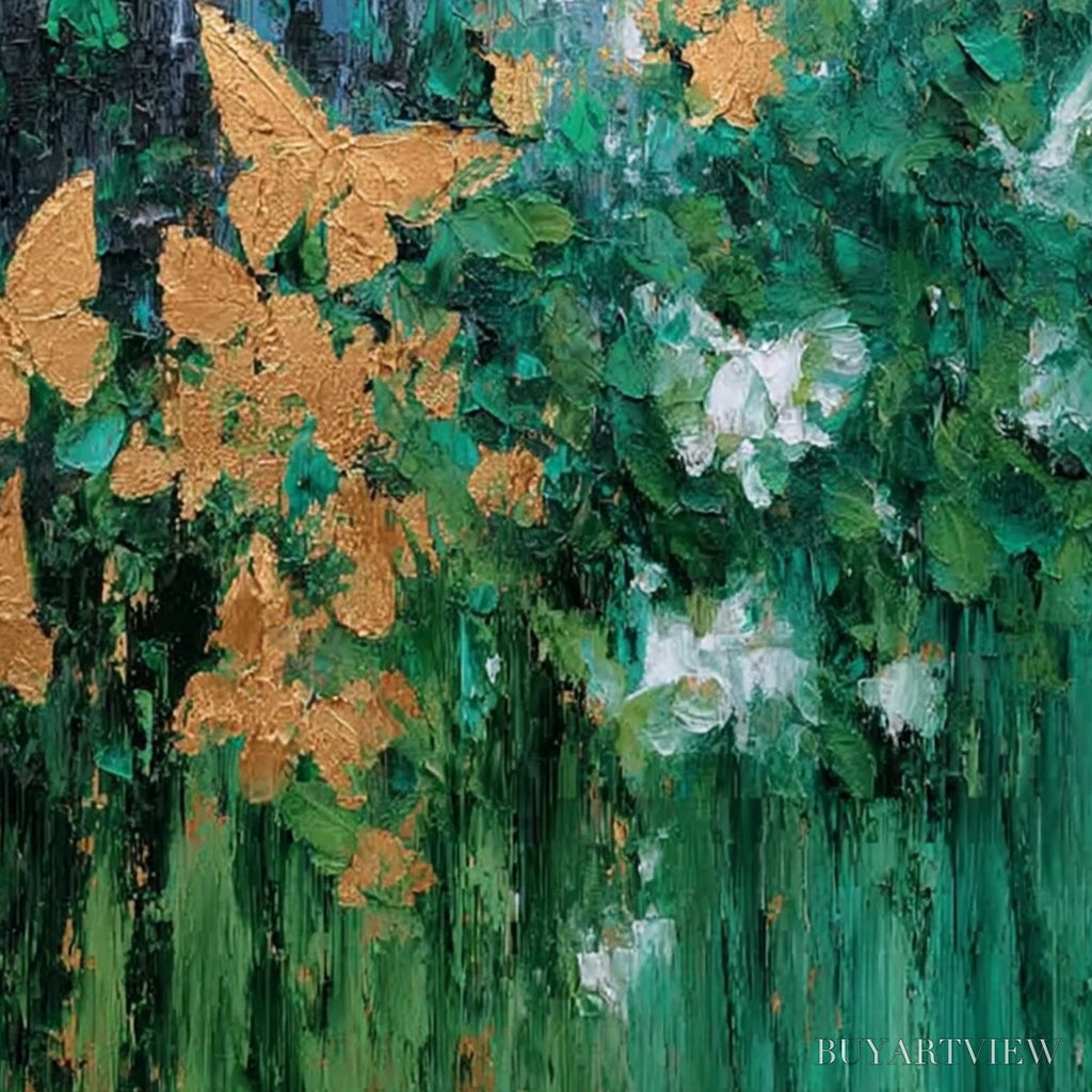 ARTOVITAS Golden Metamorphosis – Textured Abstract Cityscape Painting with Golden Butterflies - image 3