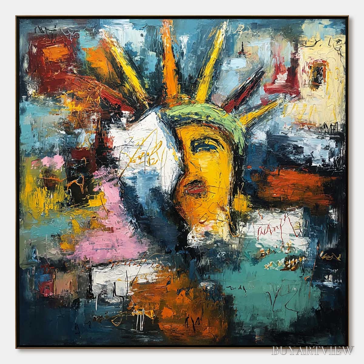 ARTOVITAS Liberty Unleashed – Vibrant Abstract Palette Knife Painting of a Modern Icon - image 1