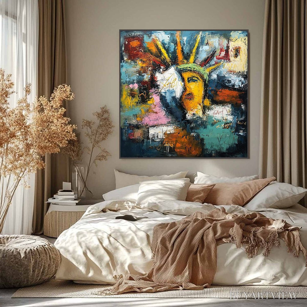 ARTOVITAS Liberty Unleashed – Vibrant Abstract Palette Knife Painting of a Modern Icon - image 2