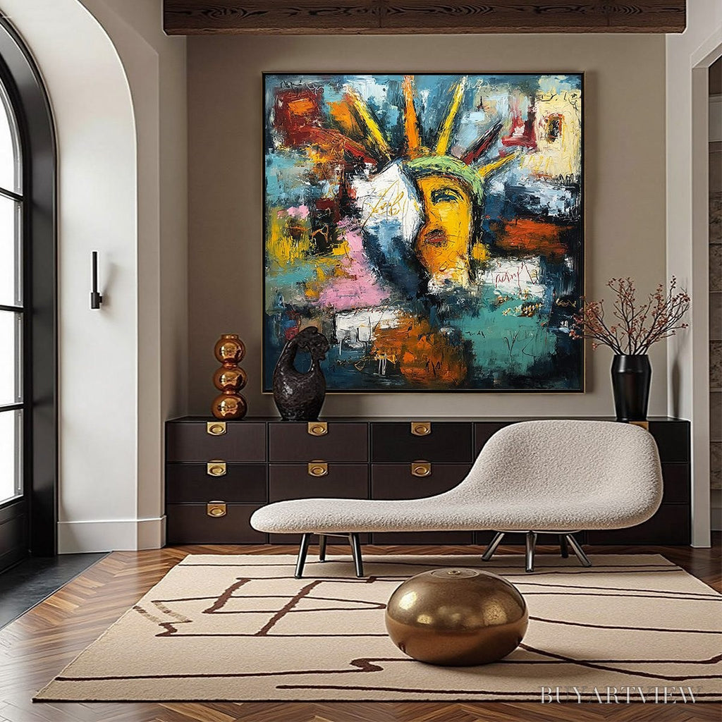 ARTOVITAS Liberty Unleashed – Vibrant Abstract Palette Knife Painting of a Modern Icon - image 4