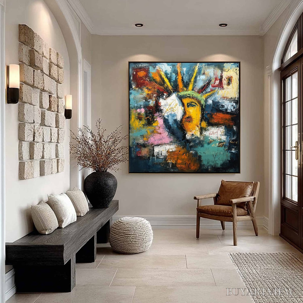 ARTOVITAS Liberty Unleashed – Vibrant Abstract Palette Knife Painting of a Modern Icon - image 6
