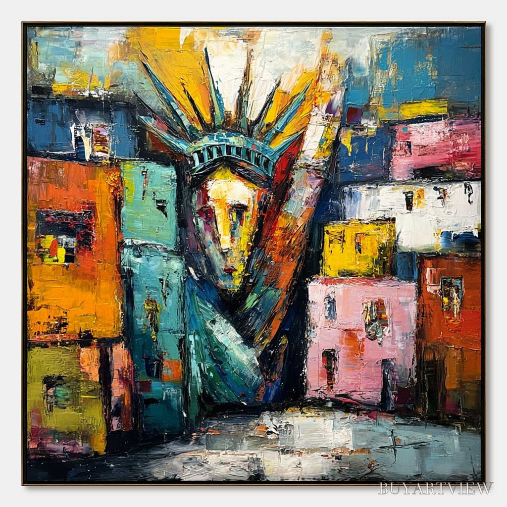 ARTOVITAS Liberty Ignited – Abstract Textured Painting of an Iconic Landmark - image 1
