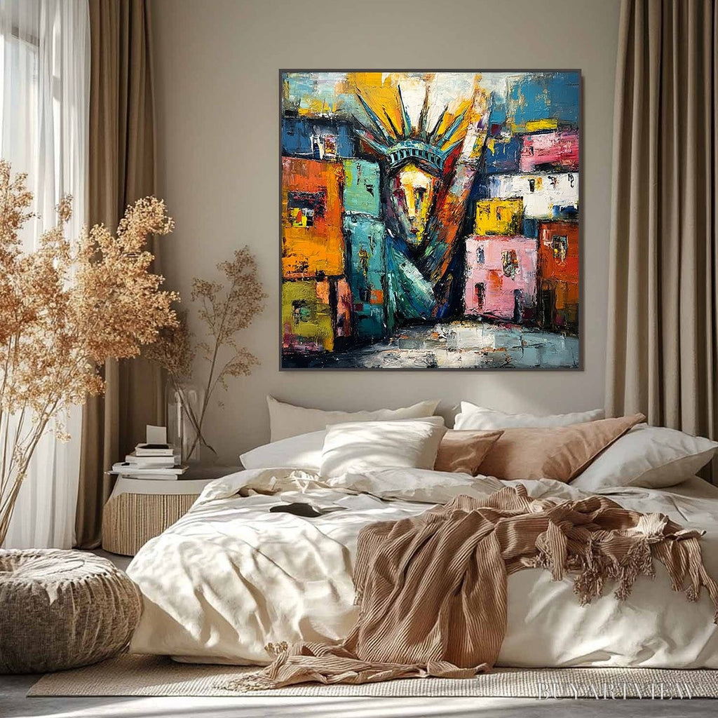 ARTOVITAS Liberty Ignited – Abstract Textured Painting of an Iconic Landmark - image 2