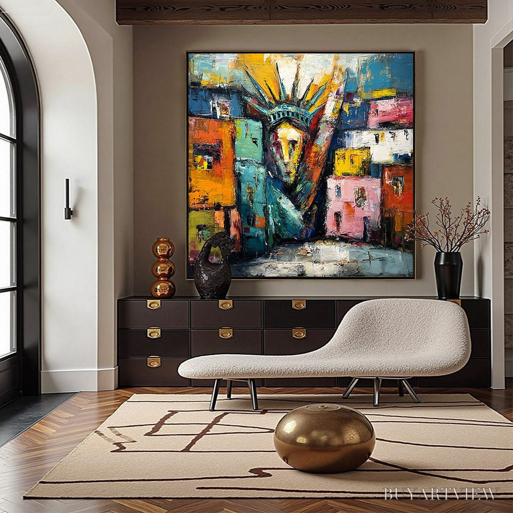 ARTOVITAS Liberty Ignited – Abstract Textured Painting of an Iconic Landmark - image 4