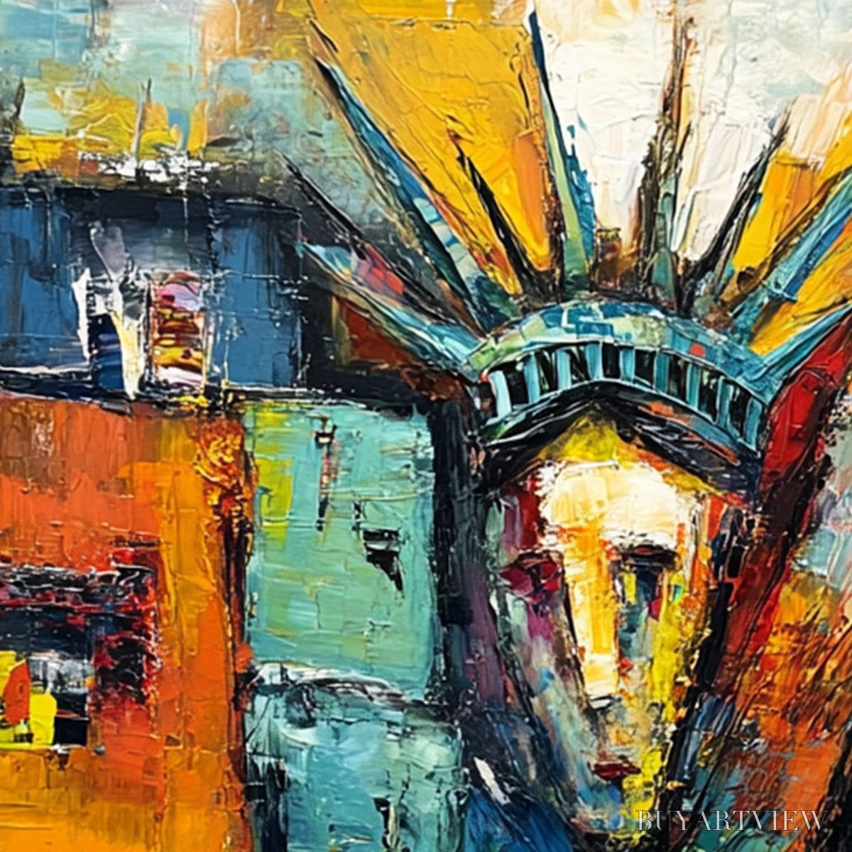 ARTOVITAS Liberty Ignited – Abstract Textured Painting of an Iconic Landmark - image 5