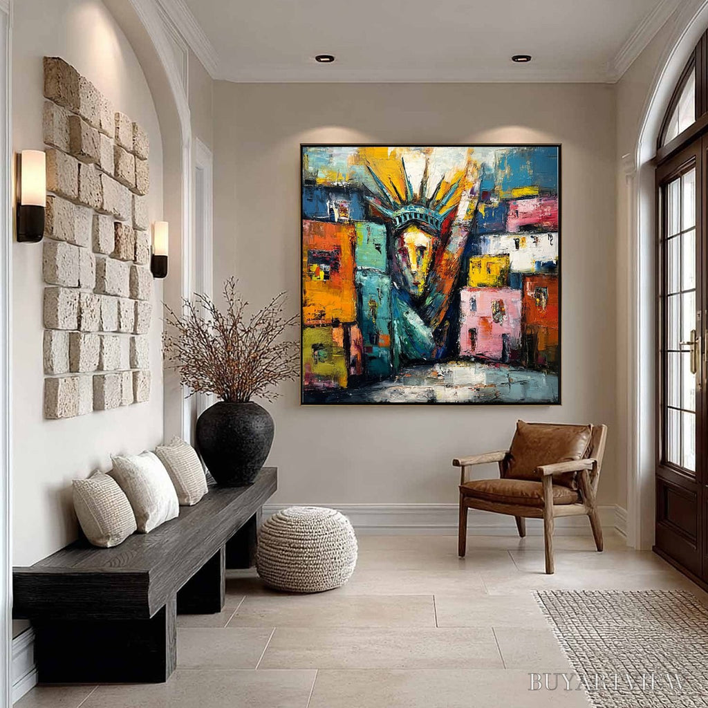 ARTOVITAS Liberty Ignited – Abstract Textured Painting of an Iconic Landmark - image 6