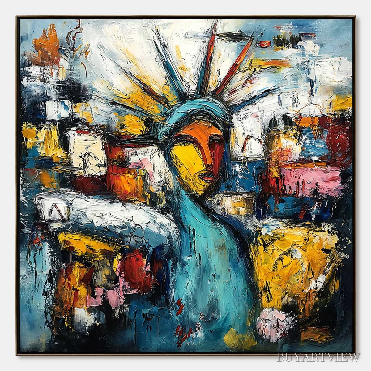 ARTOVITAS Urban Beacon – Abstract Impasto Statue of Liberty Painting - image 1