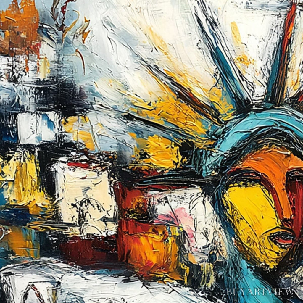 ARTOVITAS Urban Beacon – Abstract Impasto Statue of Liberty Painting - image 3