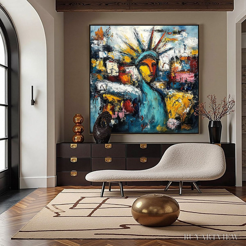 ARTOVITAS Urban Beacon – Abstract Impasto Statue of Liberty Painting - image 4