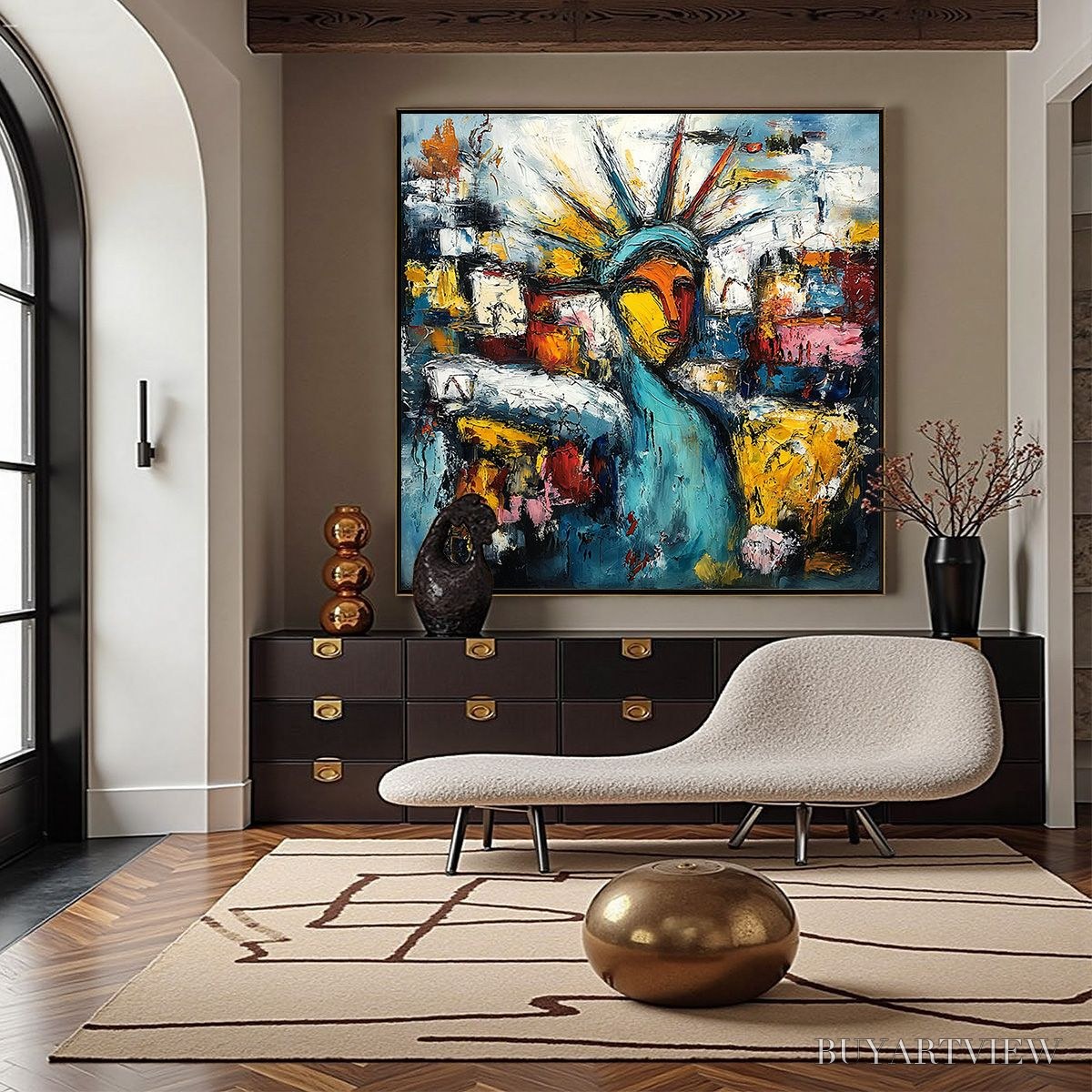 ARTOVITAS Urban Beacon – Abstract Impasto Statue of Liberty Painting - image 4