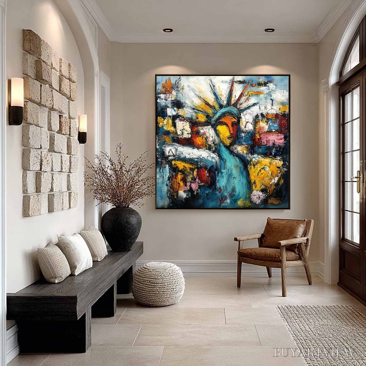 ARTOVITAS Urban Beacon – Abstract Impasto Statue of Liberty Painting - image 6