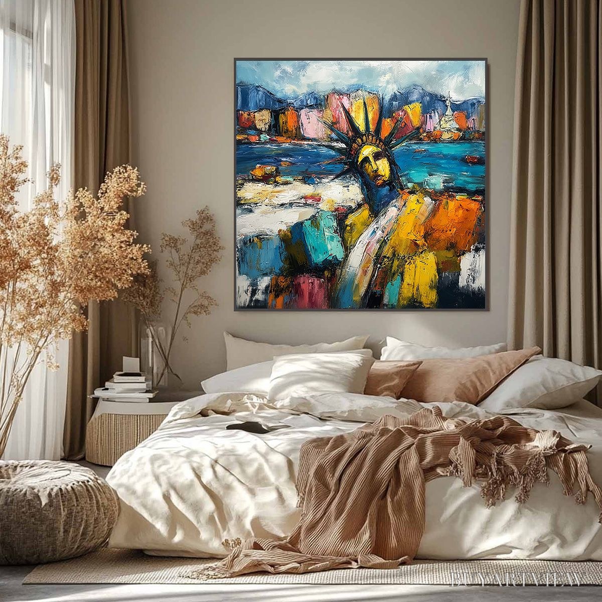 ARTOVITAS Empire Vibrations – Textured Abstract Statue of Liberty Cityscape Painting - image 2