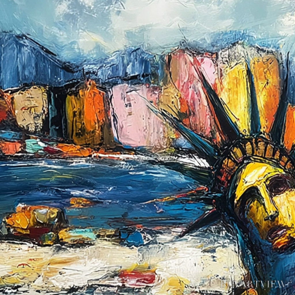 ARTOVITAS Empire Vibrations – Textured Abstract Statue of Liberty Cityscape Painting - image 3