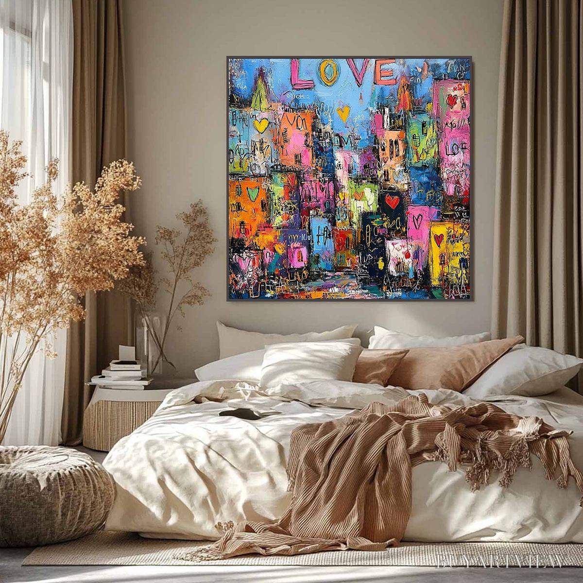 ARTOVITAS City of Love – Vibrant Textured Abstract Cityscape 'Love' Painting - image 2