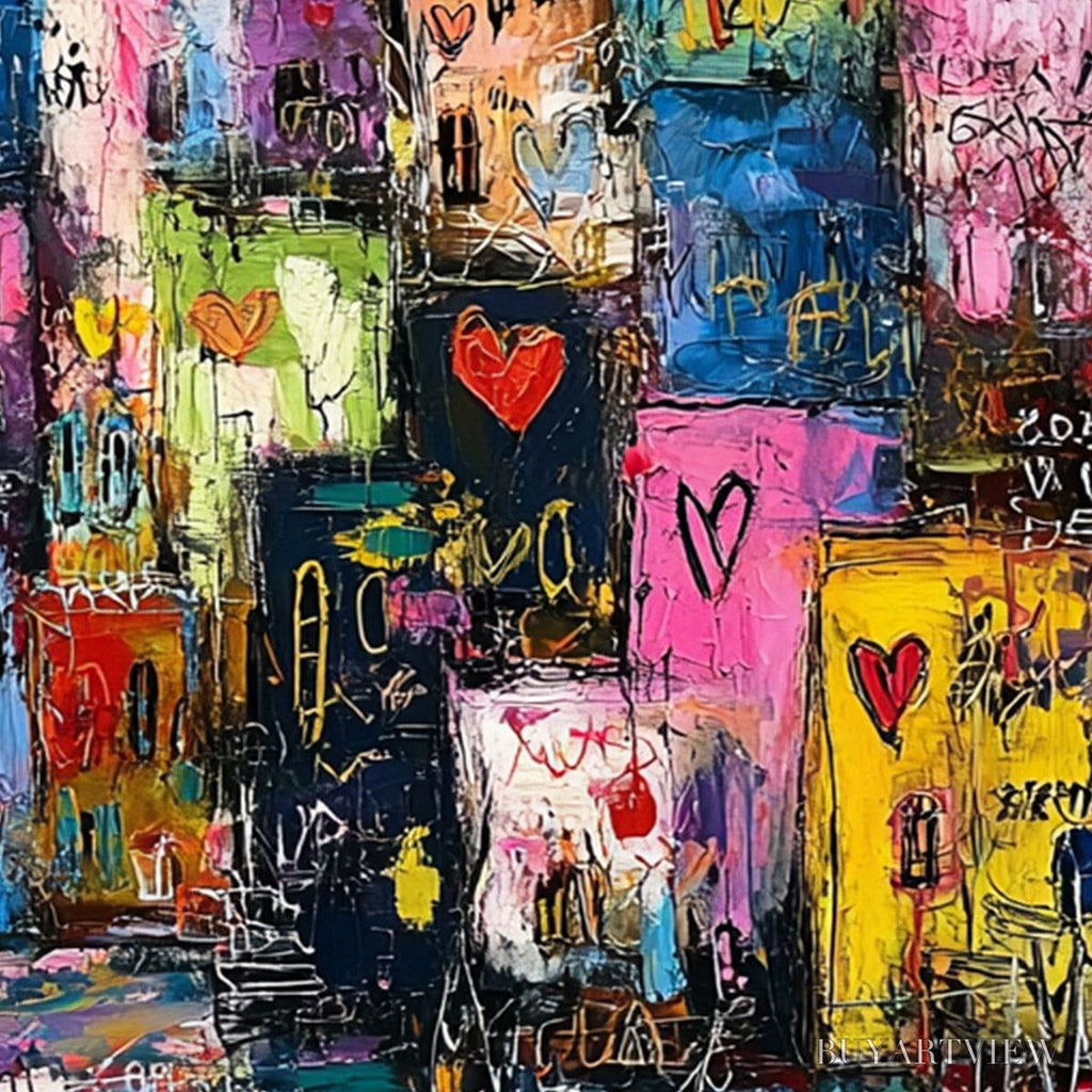 ARTOVITAS City of Love – Vibrant Textured Abstract Cityscape 'Love' Painting - image 3