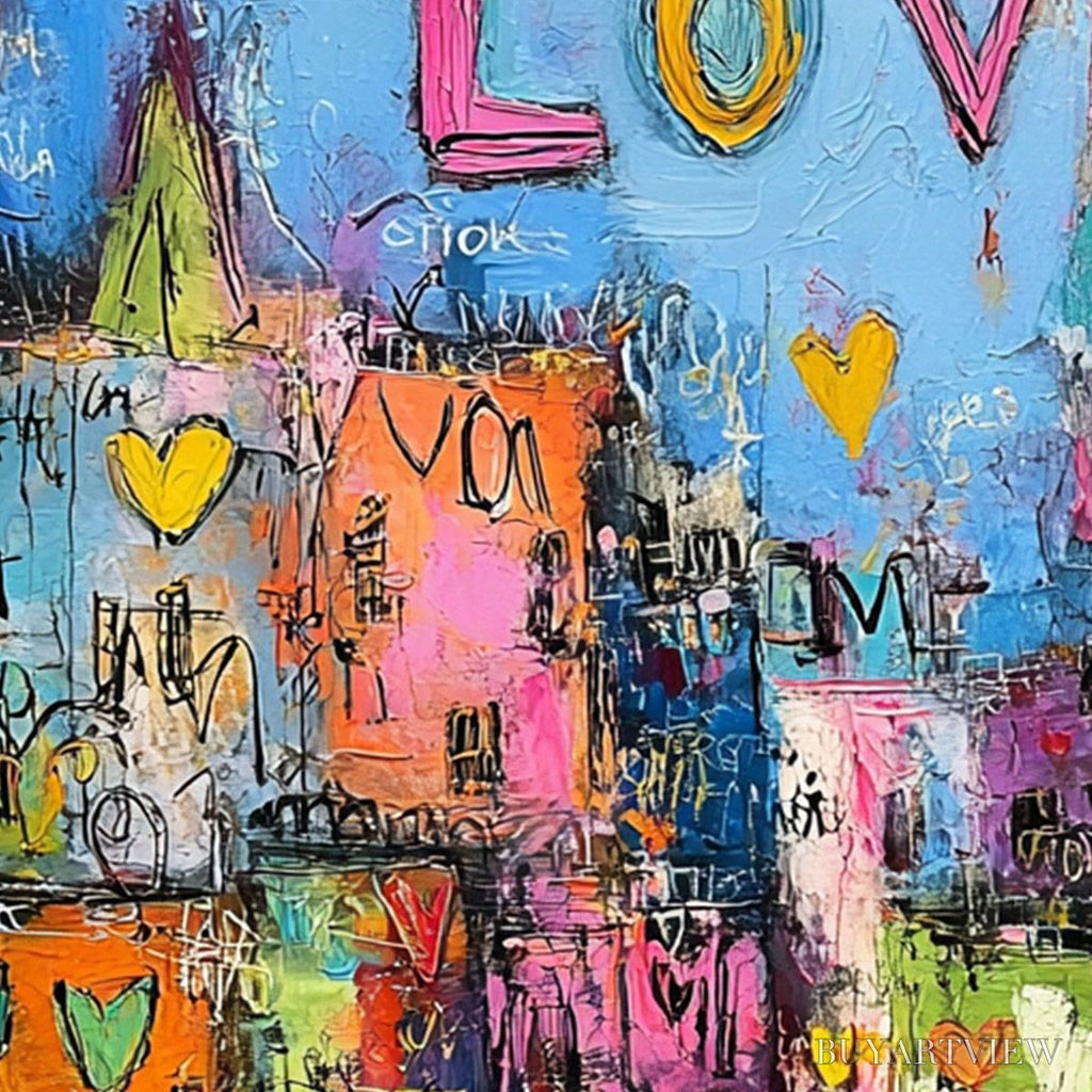 ARTOVITAS City of Love – Vibrant Textured Abstract Cityscape 'Love' Painting - image 5