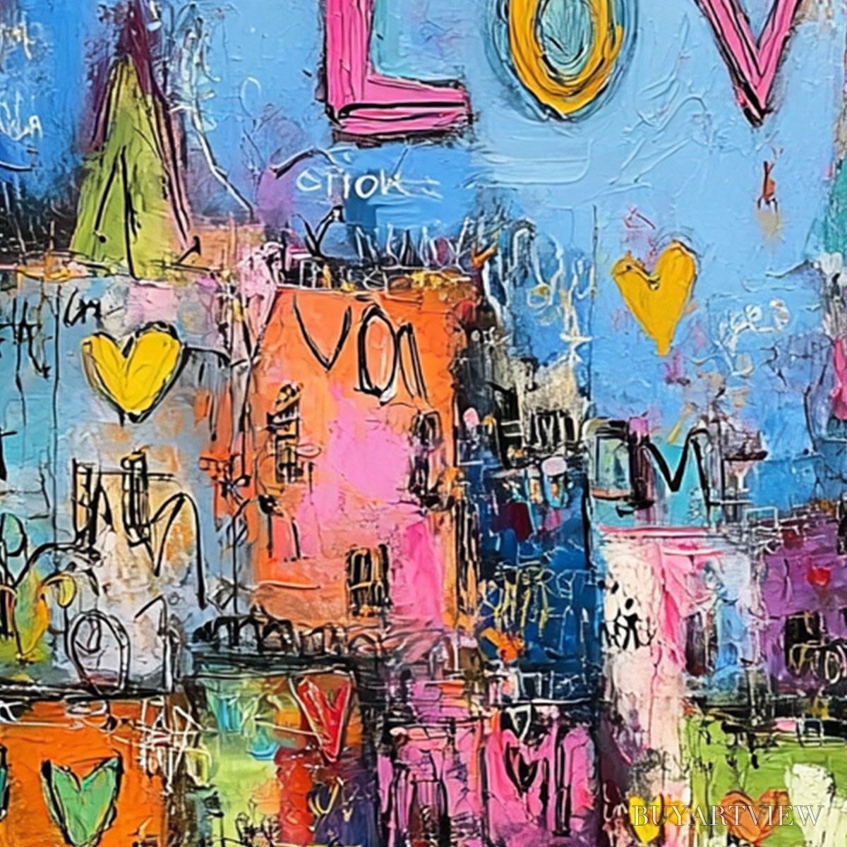 ARTOVITAS City of Love – Vibrant Textured Abstract Cityscape 'Love' Painting - image 5