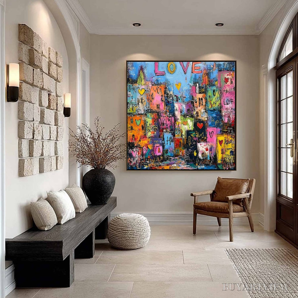 ARTOVITAS City of Love – Vibrant Textured Abstract Cityscape 'Love' Painting - image 6