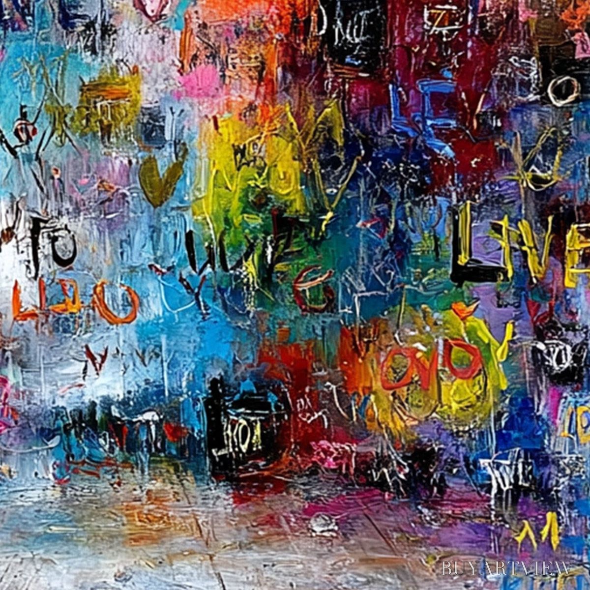 ARTOVITAS Echoes of Love – Vibrant Textured Abstract Graffiti Art Painting - image 3
