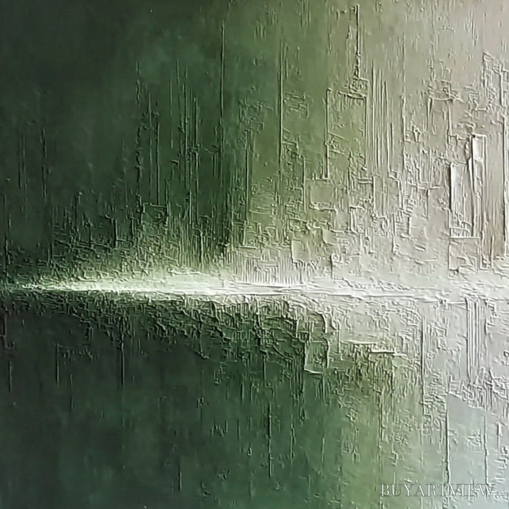 ARTOVITAS Emerald Horizon – Large Textured Green and White Abstract Cityscape Painting - image 3