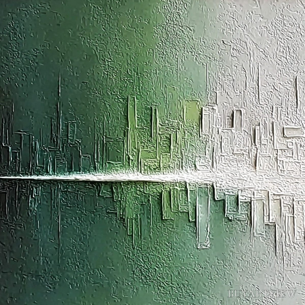 ARTOVITAS Veridian Reflections – Textured Abstract Cityscape Reflection Painting - image 3
