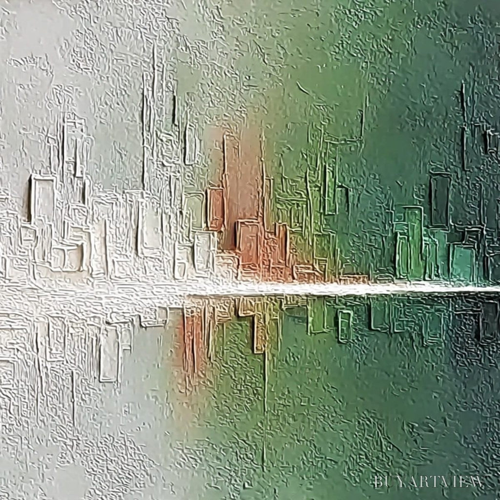 ARTOVITAS Veridian Reflections – Textured Abstract Cityscape Reflection Painting - image 5