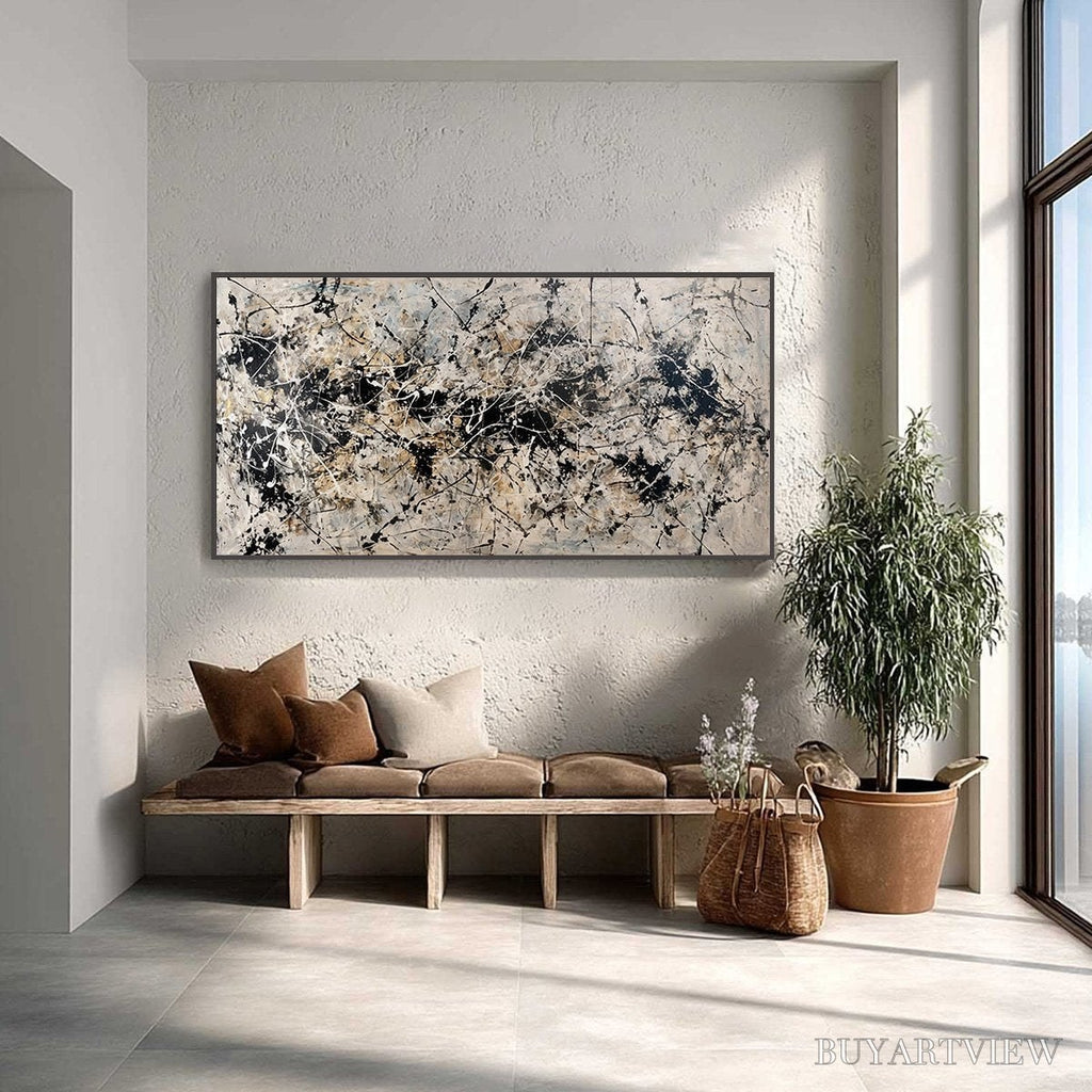 ARTOVITAS Urban Symphony – Large Black and White Abstract Textured Painting - image 2