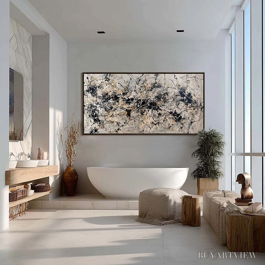 ARTOVITAS Urban Symphony – Large Black and White Abstract Textured Painting - image 4