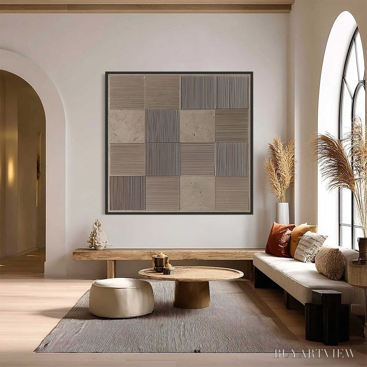 ARTOVITAS Urban Grid – Textured Minimalist Abstract Painting in Neutral Tones - image 2