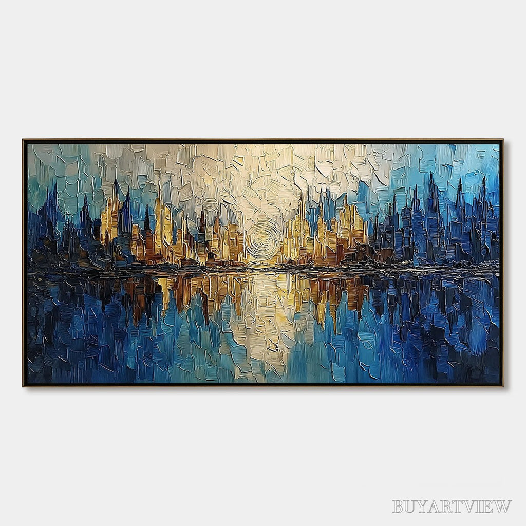 ARTOVITAS Golden Horizon Abstract Cityscape Textured Oil Painting - image 1