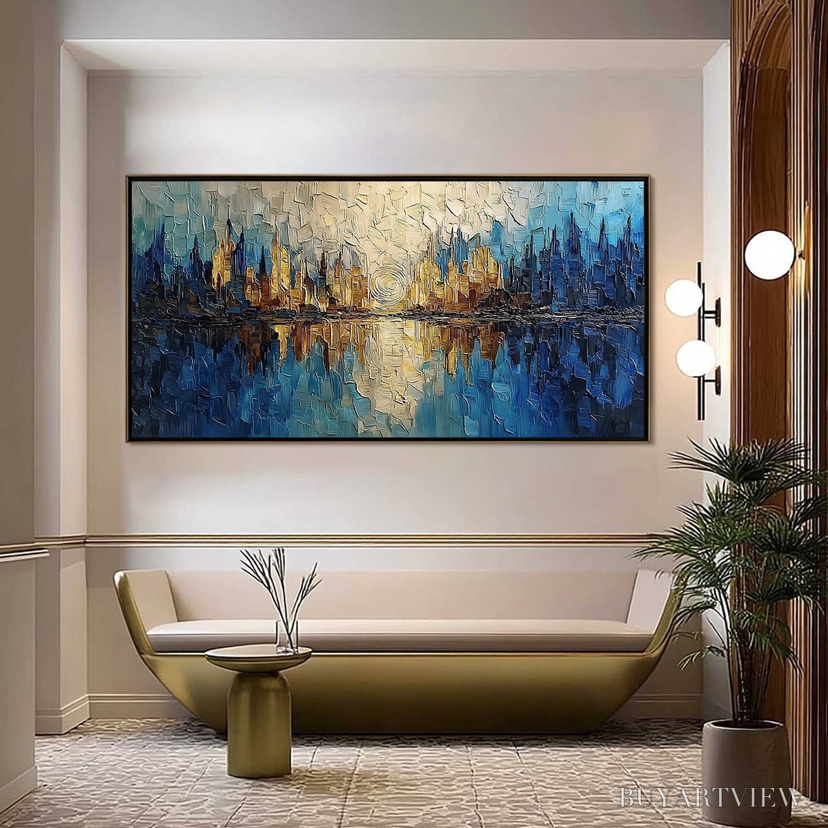 ARTOVITAS Golden Horizon Abstract Cityscape Textured Oil Painting - image 2