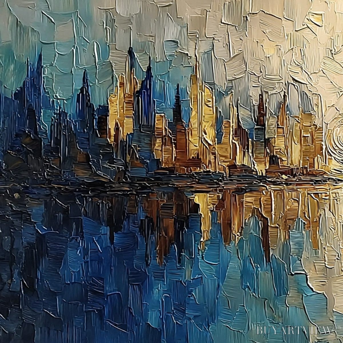 ARTOVITAS Golden Horizon Abstract Cityscape Textured Oil Painting - image 3