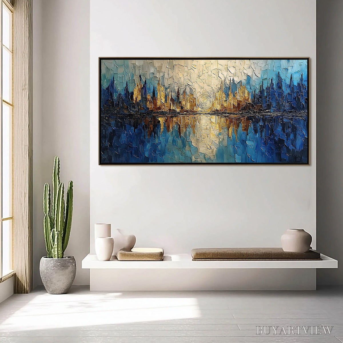 ARTOVITAS Golden Horizon Abstract Cityscape Textured Oil Painting - image 4