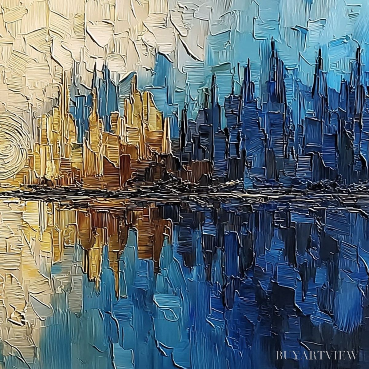 ARTOVITAS Golden Horizon Abstract Cityscape Textured Oil Painting - image 5