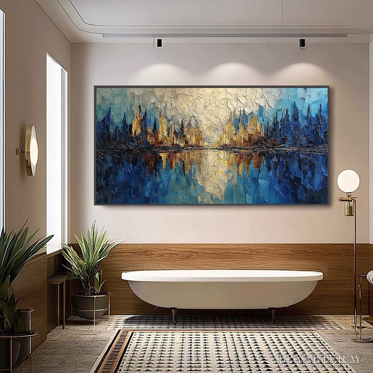 ARTOVITAS Golden Horizon Abstract Cityscape Textured Oil Painting - image 6